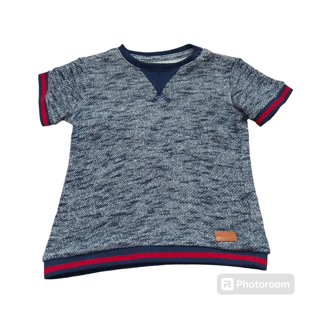 *7 For All Mankind Navy Blue Marled Short Sleeve Top Henley Size 24 Month